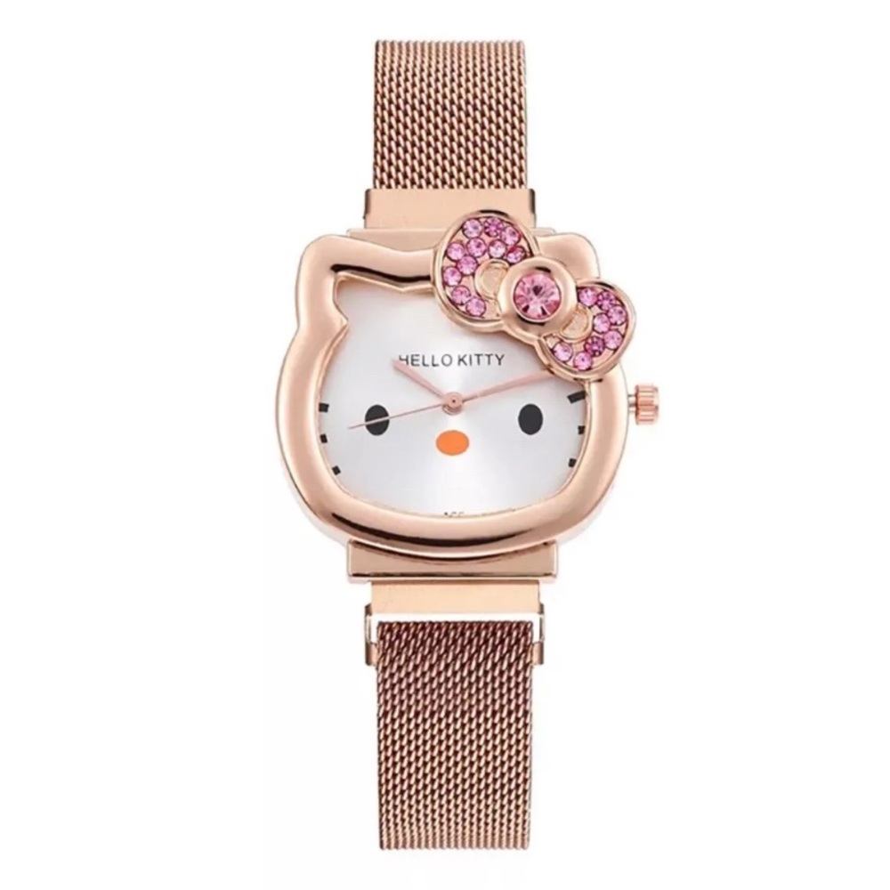 Hello Kitty Diamond Watch Cat Bow Kawaii Pink Ladies Gold Sliver Metal - Picture 2 of 5